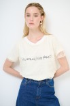 T-SHIRT SCRITTA CUORE GLITTER+PIZZO BIANCO