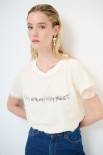 T-SHIRT SCRITTA CUORE GLITTER+PIZZO BIANCO