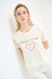 T-SHIRT SCRITTA ROSSA GLITTER+PIZZO BIANCO