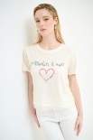 T-SHIRT SCRITTA ROSSA GLITTER+PIZZO BIANCO