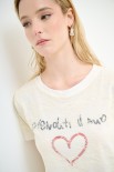 T-SHIRT SCRITTA ROSSA GLITTER+PIZZO BIANCO