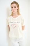 T-SHIRT SCRITTA ROSSA GLITTER+PIZZO BIANCO