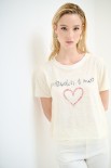 T-SHIRT SCRITTA ROSSA GLITTER+PIZZO BIANCO