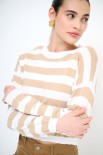 MAGLIA PARICOLLO CROP RIGHE BEIGE