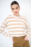 MAGLIA PARICOLLO CROP RIGHE BEIGE