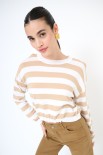 MAGLIA PARICOLLO CROP RIGHE BEIGE