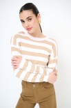 MAGLIA PARICOLLO CROP RIGHE BEIGE