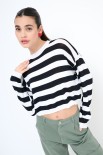 MAGLIA PARICOLLO CROP RIGHE PANNA