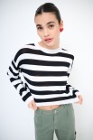 MAGLIA PARICOLLO CROP RIGHE PANNA