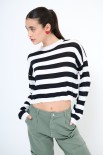 MAGLIA PARICOLLO CROP RIGHE PANNA