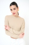 MAGLIA PARICOLLO CROP SPALLA SCESA BEIGE