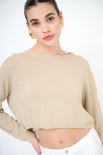 MAGLIA PARICOLLO CROP SPALLA SCESA BEIGE