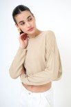 MAGLIA PARICOLLO CROP SPALLA SCESA BEIGE