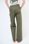 PANTALONE DRITTO COTONE CON CINTURINO ELASTICO RIGA VERDE MILITA