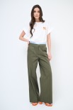 PANTALONE DRITTO COTONE CON CINTURINO ELASTICO RIGA VERDE MILITA