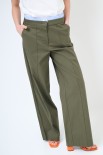 PANTALONE DRITTO COTONE CON CINTURINO ELASTICO RIGA VERDE MILITA