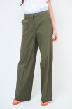 PANTALONE DRITTO COTONE CON CINTURINO ELASTICO RIGA VERDE MILITA