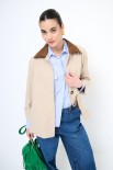 TRENCH CORTO OVERSIZE CON COLLETTO DAINETTO BEIGE/MORO