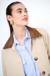 TRENCH CORTO OVERSIZE CON COLLETTO DAINETTO BEIGE/MORO