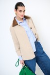 TRENCH CORTO OVERSIZE CON COLLETTO DAINETTO BEIGE/MORO