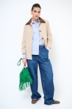 TRENCH CORTO OVERSIZE CON COLLETTO DAINETTO BEIGE/MORO