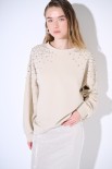 FELPA OVERSIZE DIAMANTI SULLE SPALLE BEIGE