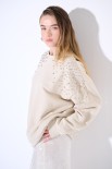 FELPA OVERSIZE DIAMANTI SULLE SPALLE BEIGE