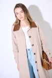 TRENCH LUNGO OVERSIZE CON COLLETTO IN DAINETTO BEIGE/MORO