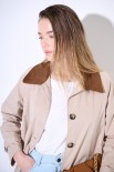 TRENCH LUNGO OVERSIZE CON COLLETTO IN DAINETTO BEIGE/MORO