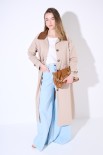 TRENCH LUNGO OVERSIZE CON COLLETTO IN DAINETTO BEIGE/MORO