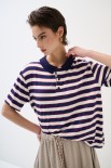 POLO CROP CON SPACCHI A RIGHE M/MANICA