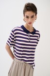 POLO CROP CON SPACCHI A RIGHE M/MANICA