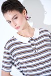 POLO CROP CON SPACCHI A RIGHE M/MANICA MORO