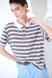 POLO CROP CON SPACCHI A RIGHE M/MANICA MORO