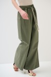 PANTALONE DRITTO CON TASCHE LACCIO COTONE A CONTRASTO VERDE MILI