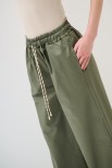 PANTALONE DRITTO CON TASCHE LACCIO COTONE A CONTRASTO VERDE MILI