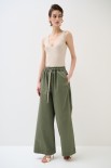 PANTALONE DRITTO CON TASCHE LACCIO COTONE A CONTRASTO VERDE MILI