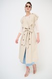 TRENCH LUNGO SMANICATO SENZA COLLO BEIGE