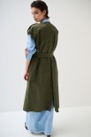 TRENCH LUNGO SMANICATO SENZA COLLO VERDE MILITARE