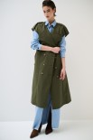 TRENCH LUNGO SMANICATO SENZA COLLO VERDE MILITARE