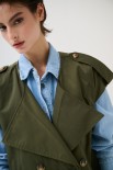 TRENCH LUNGO SMANICATO SENZA COLLO VERDE MILITARE