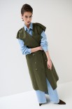 TRENCH LUNGO SMANICATO SENZA COLLO VERDE MILITARE