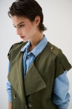 TRENCH LUNGO SMANICATO SENZA COLLO VERDE MILITARE