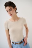 T-SHIRT MANICA CORTA BASICO SETA BEIGE