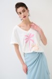 T-SHIRT COLLO A V PALMA BIANCO