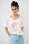 T-SHIRT COLLO A V PALMA BIANCO