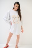 ABITO OVER CON RICAMO PIZZO GRIGIO