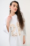ABITO OVER CON RICAMO PIZZO GRIGIO