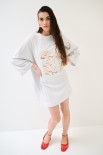 ABITO OVER CON RICAMO PIZZO GRIGIO