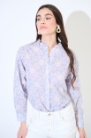 CAMICIA MUSSOLA STAMPATA CON COLLO COREANA ROUCHES DOPPIATA CELE